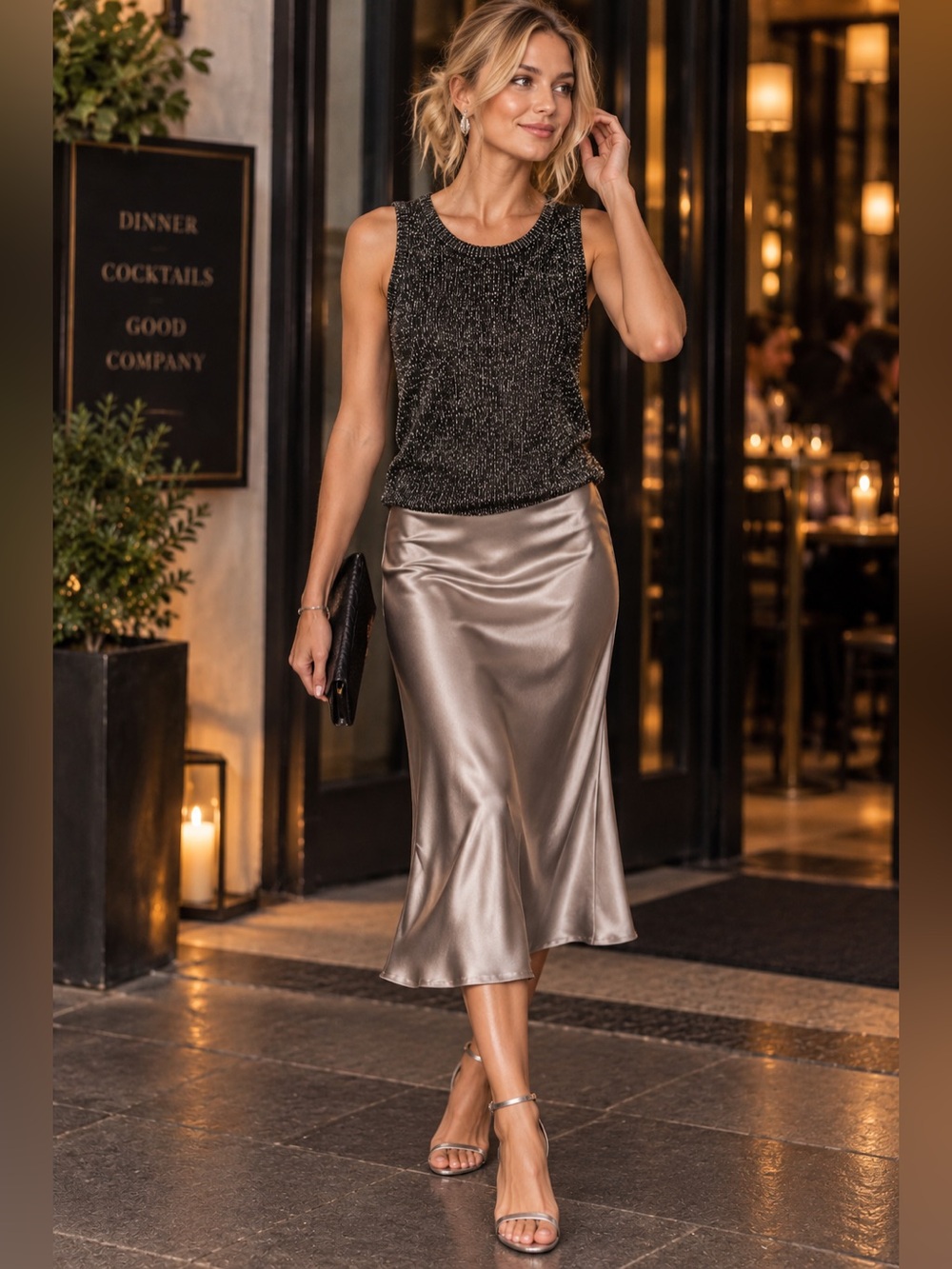 Metallic Silver Knit Tank — Elegant Evening Tunic
